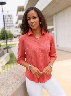 Chemisier en coton broderie de Madère manches 3/4