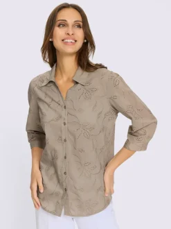 Chemisier en coton broderie de Madère manches 3/4