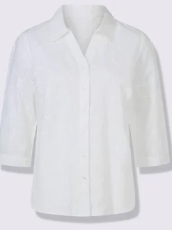 Chemisier en coton broderie de Madère manches 3/4