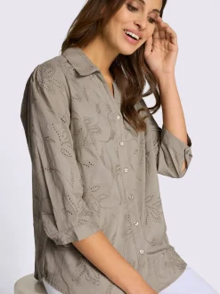 Chemisier en coton broderie de Madère manches 3/4