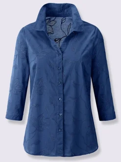 Chemisier en coton broderie de Madère manches 3/4