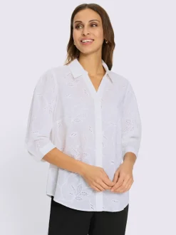 Chemisier en coton broderie de Madère manches 3/4