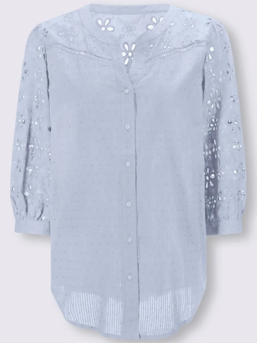 Chemisier en coton à encolure ronde et broderie ajourée