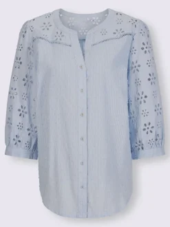 Chemisier en coton à encolure ronde et broderie ajourée