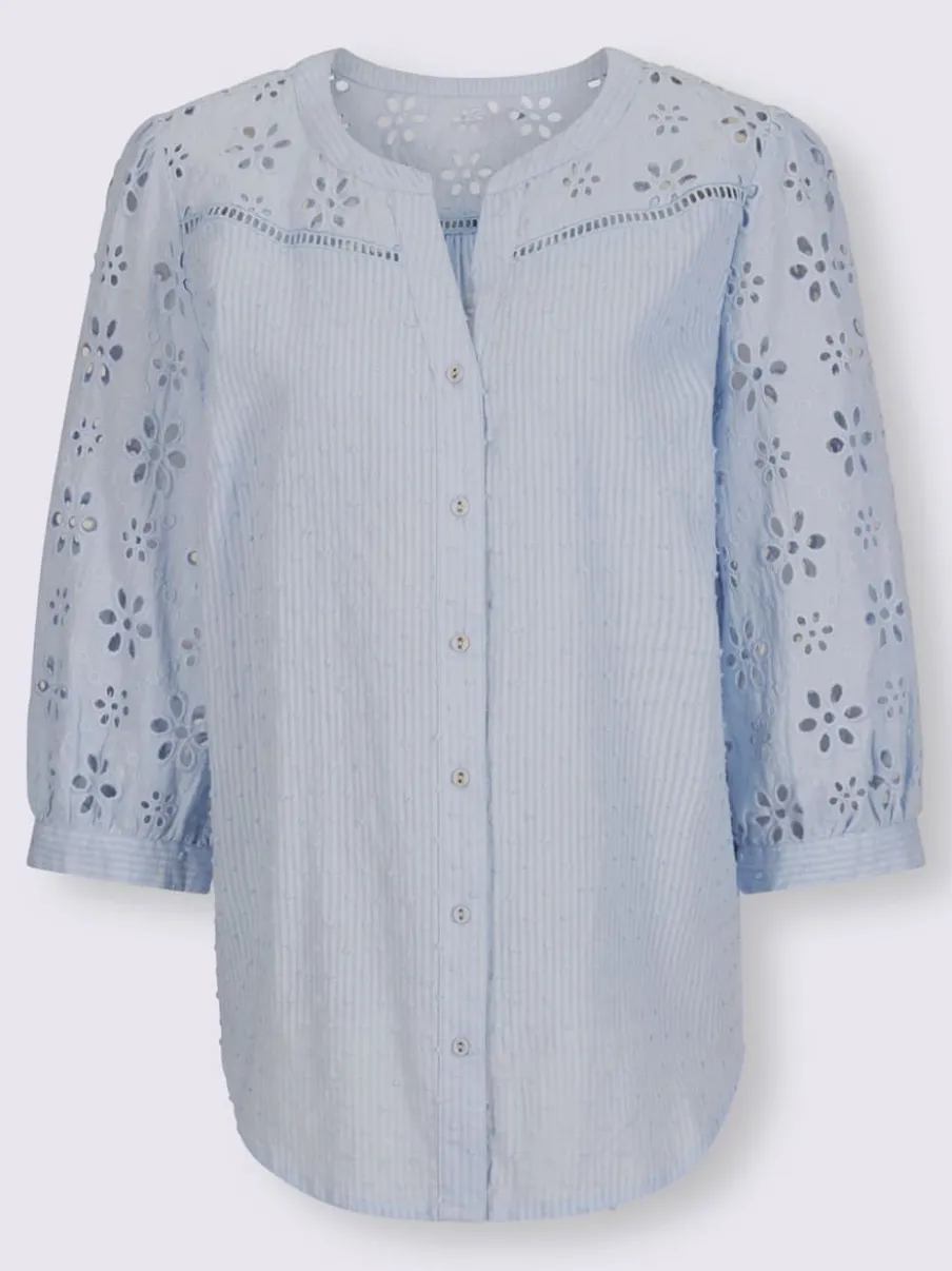 Chemisier en coton à encolure ronde et broderie ajourée