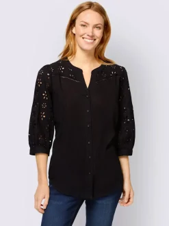 Chemisier en coton à encolure ronde et broderie ajourée