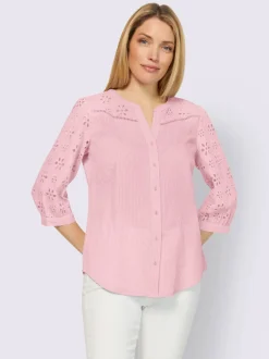 Chemisier en coton à encolure ronde et broderie ajourée