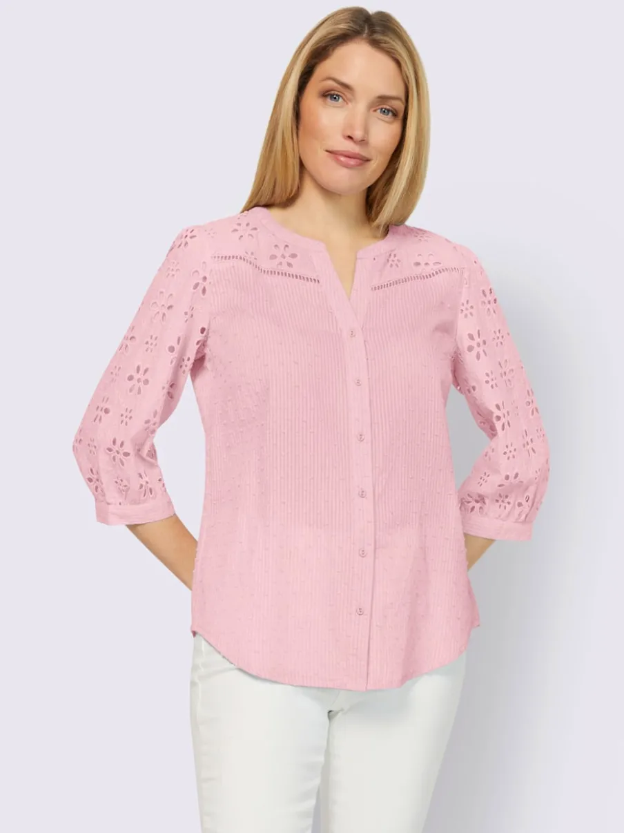 Chemisier en coton à encolure ronde et broderie ajourée