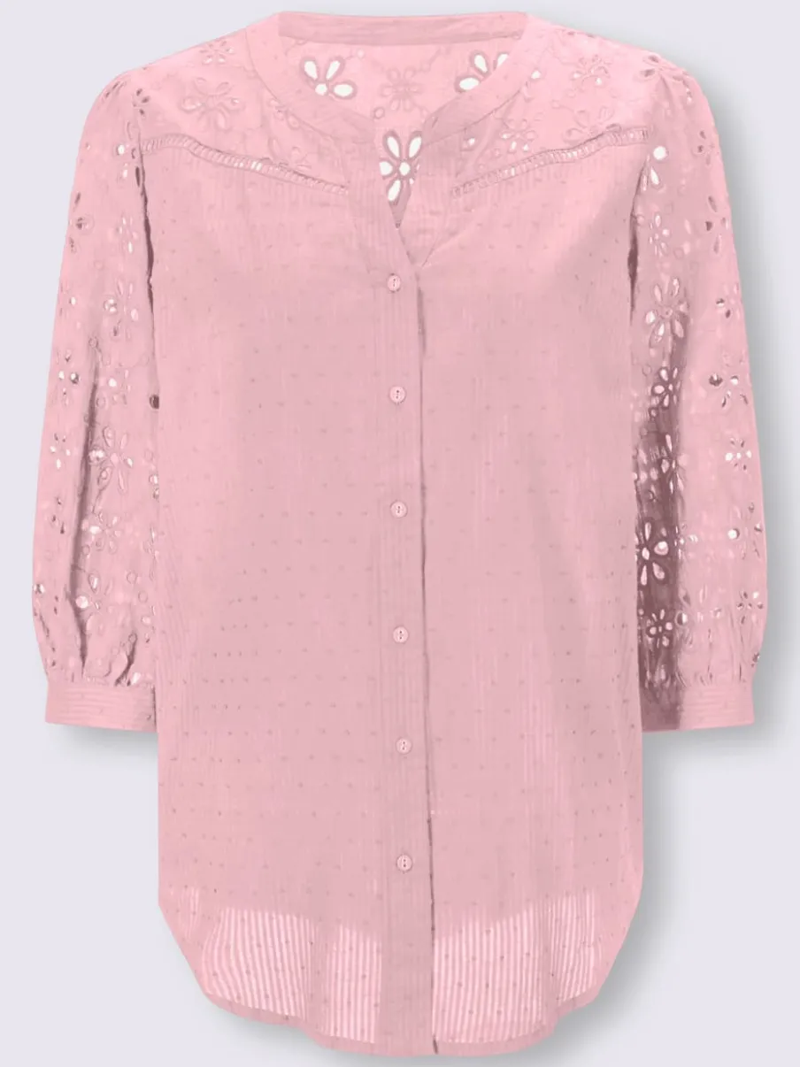 Chemisier en coton à encolure ronde et broderie ajourée