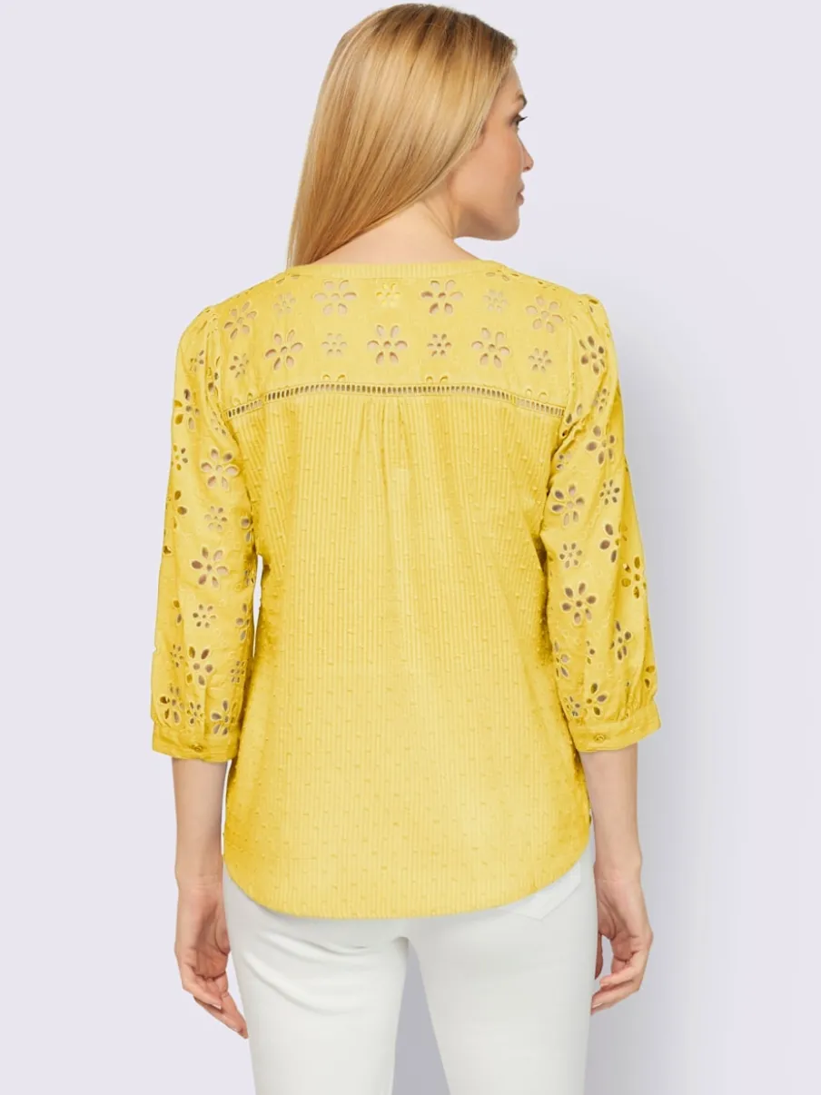 Chemisier en coton à encolure ronde et broderie ajourée