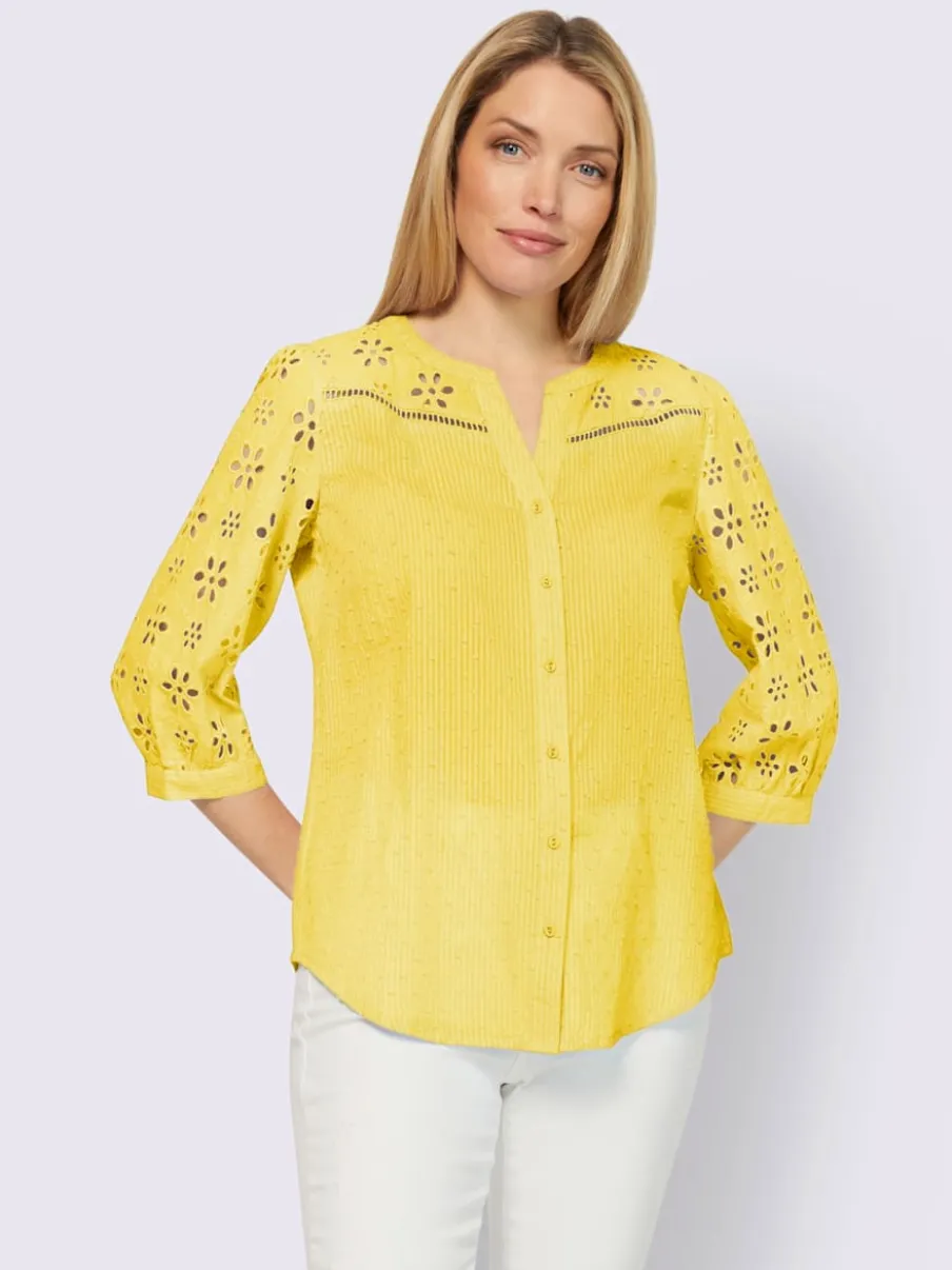 Chemisier en coton à encolure ronde et broderie ajourée