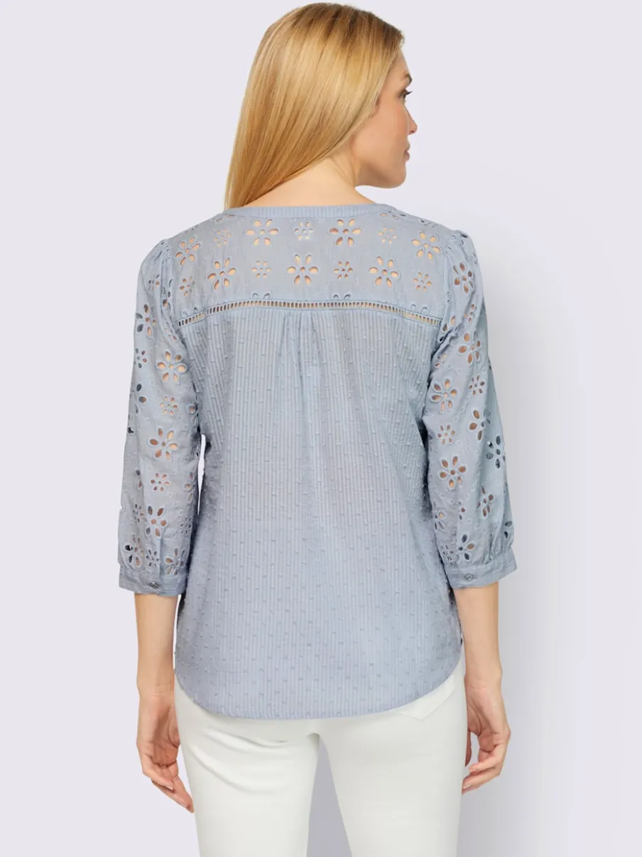 Chemisier en coton à encolure ronde et broderie ajourée