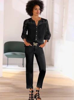 Chemisier en coton à encolure ronde et broderie ajourée