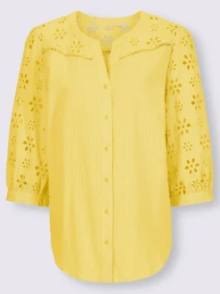 Chemisier en coton à encolure ronde et broderie ajourée