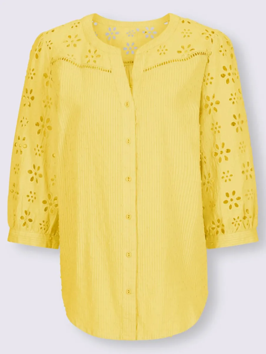 Chemisier en coton à encolure ronde et broderie ajourée