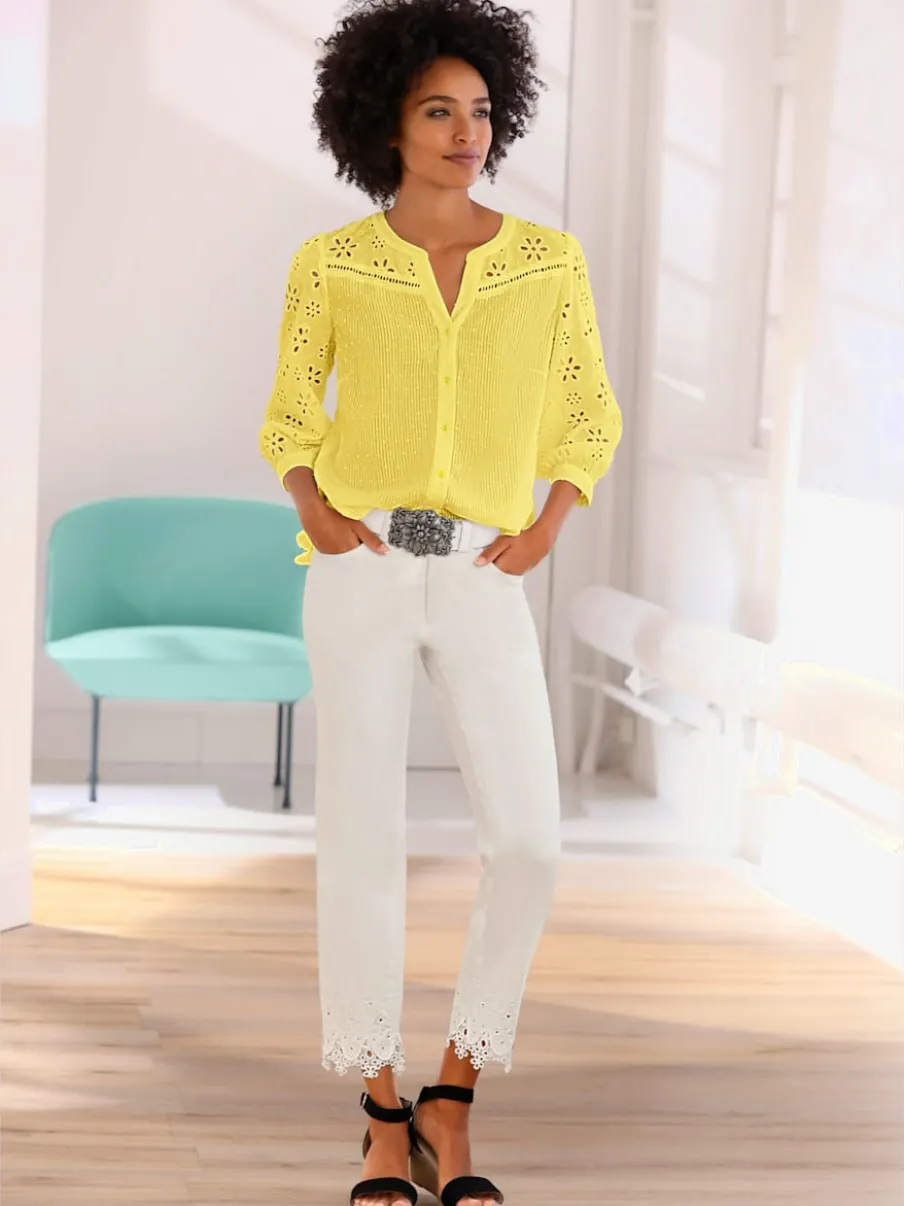 Chemisier en coton à encolure ronde et broderie ajourée