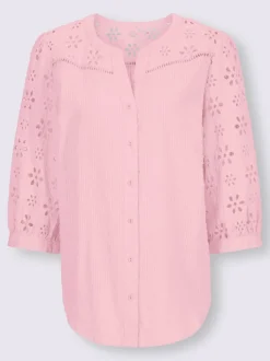 Chemisier en coton à encolure ronde et broderie ajourée