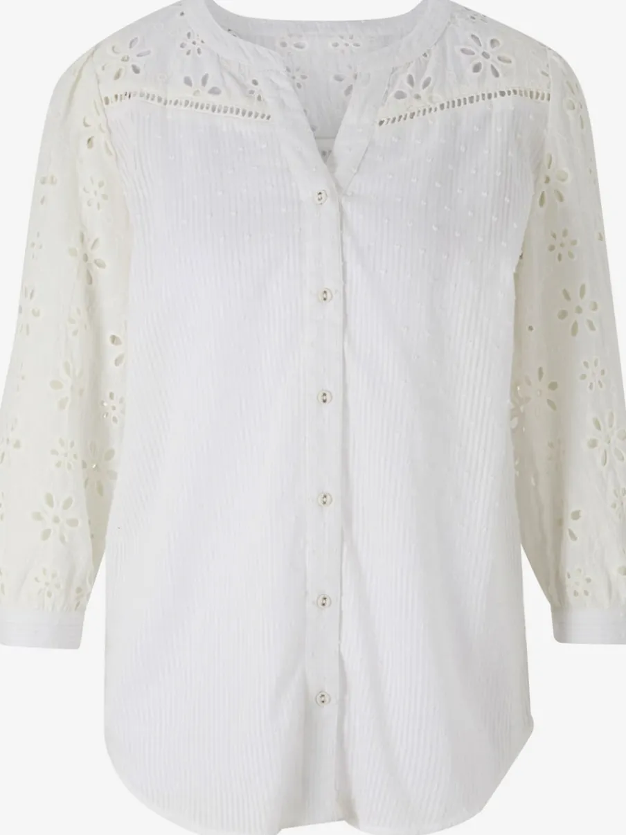 Chemisier en coton à encolure ronde et broderie ajourée