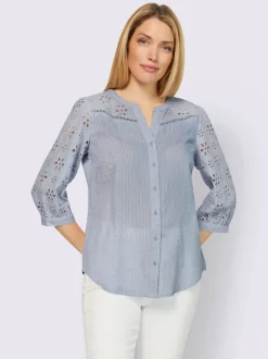 Chemisier en coton à encolure ronde et broderie ajourée