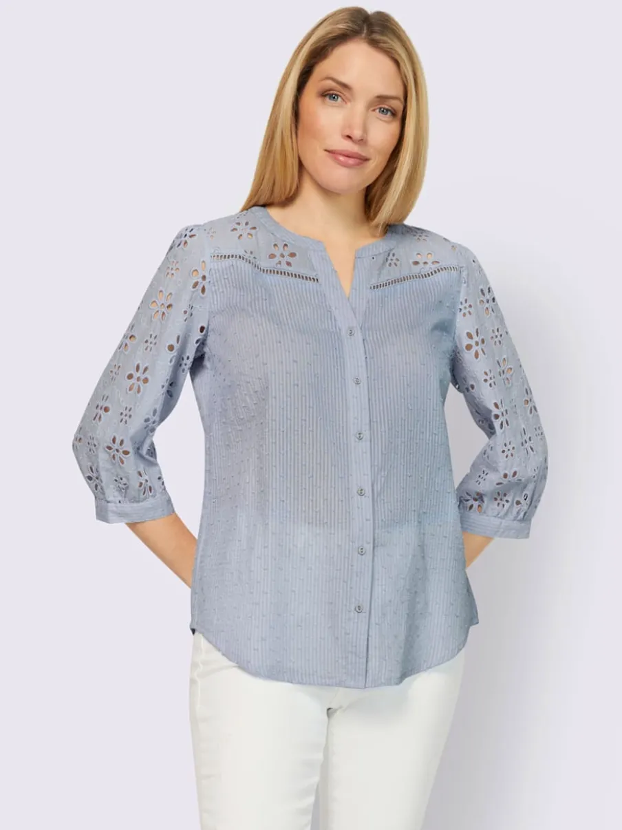 Chemisier en coton à encolure ronde et broderie ajourée