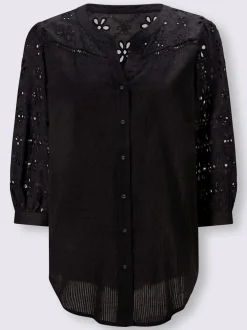 Chemisier en coton à encolure ronde et broderie ajourée