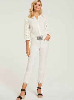 Chemisier en coton à encolure ronde et broderie ajourée