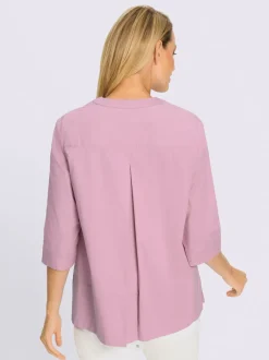 Chemisier en coton à encolure ronde et manches mi-longues