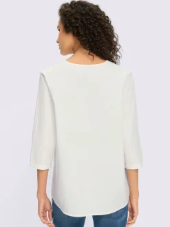 Chemisier en coton léger avec broderie florale et manches 3/4
