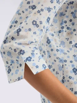 Chemisier en coton motif floral col V manches 3/4