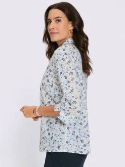Chemisier en coton motif floral col V manches 3/4