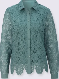 Chemisier en dentelle avec col chemise et manches longues