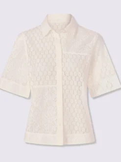 Chemisier en dentelle avec col chemise et manches courtes