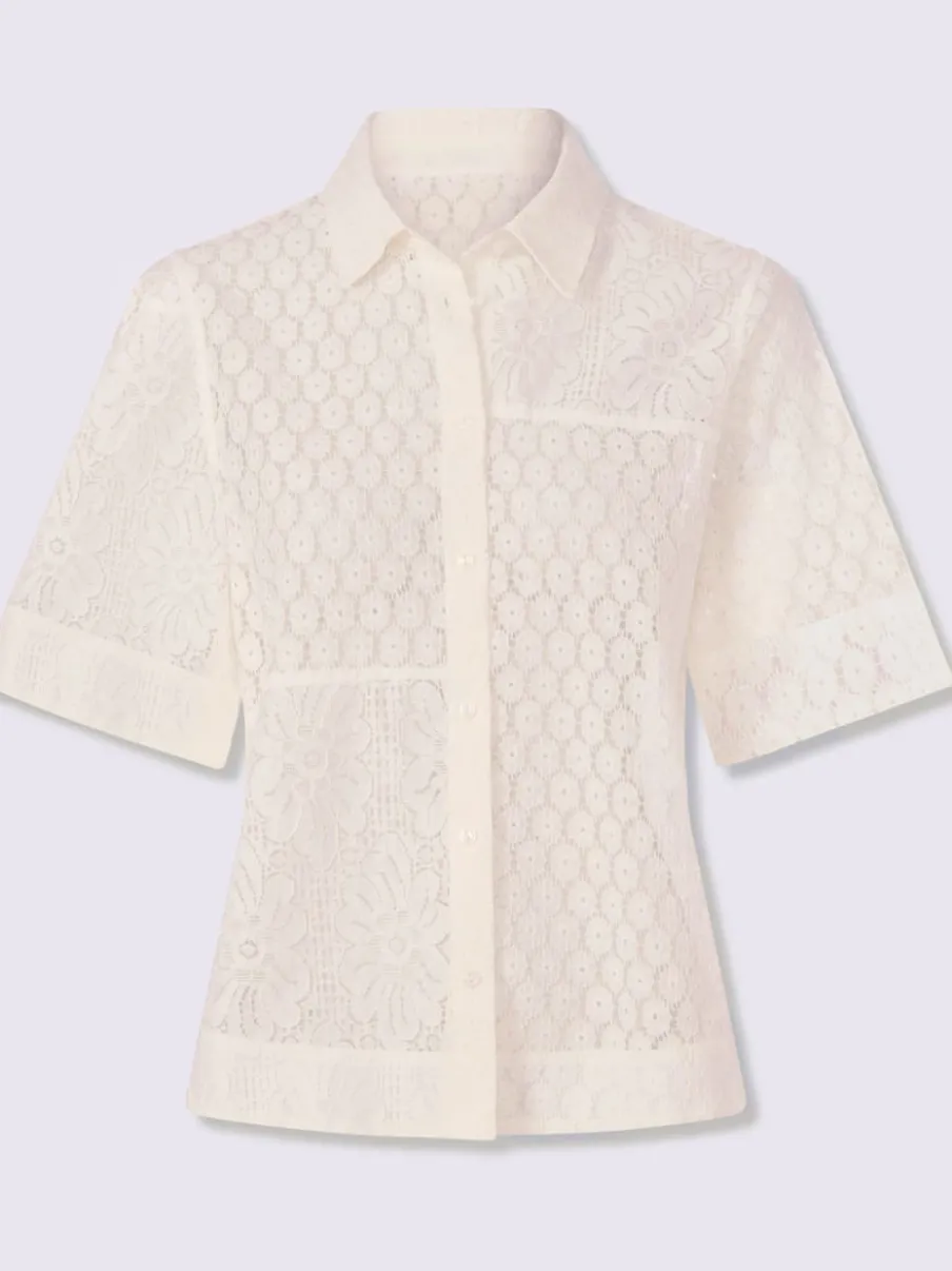 Chemisier en dentelle avec col chemise et manches courtes