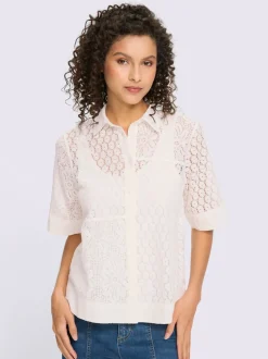 Chemisier en dentelle avec col chemise et manches courtes