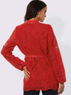 Chemisier en dentelle à col chemise et manches longues avec lien à nouer