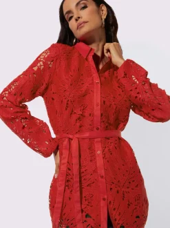Chemisier en dentelle à col chemise et manches longues avec lien à nouer