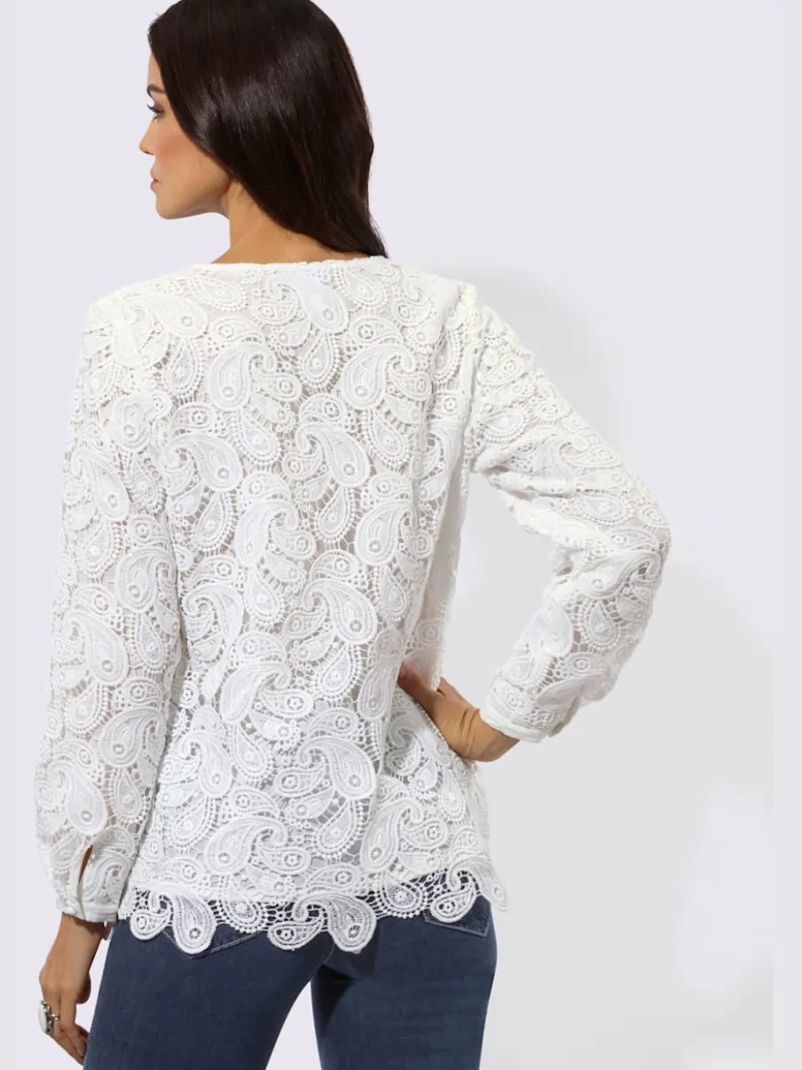 Chemisier en dentelle à col V et manches longues avec motif paisley
