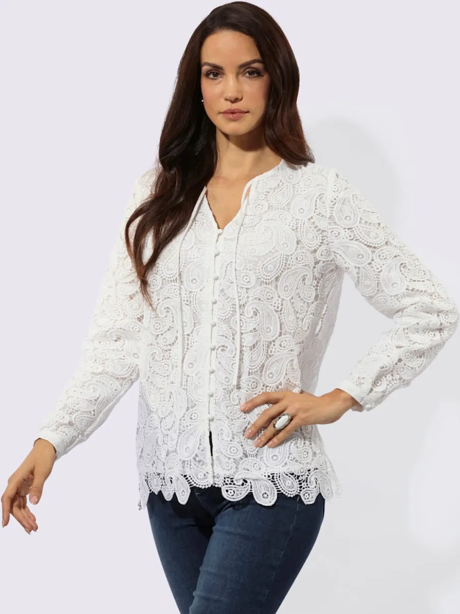 Chemisier en dentelle à col V et manches longues avec motif paisley