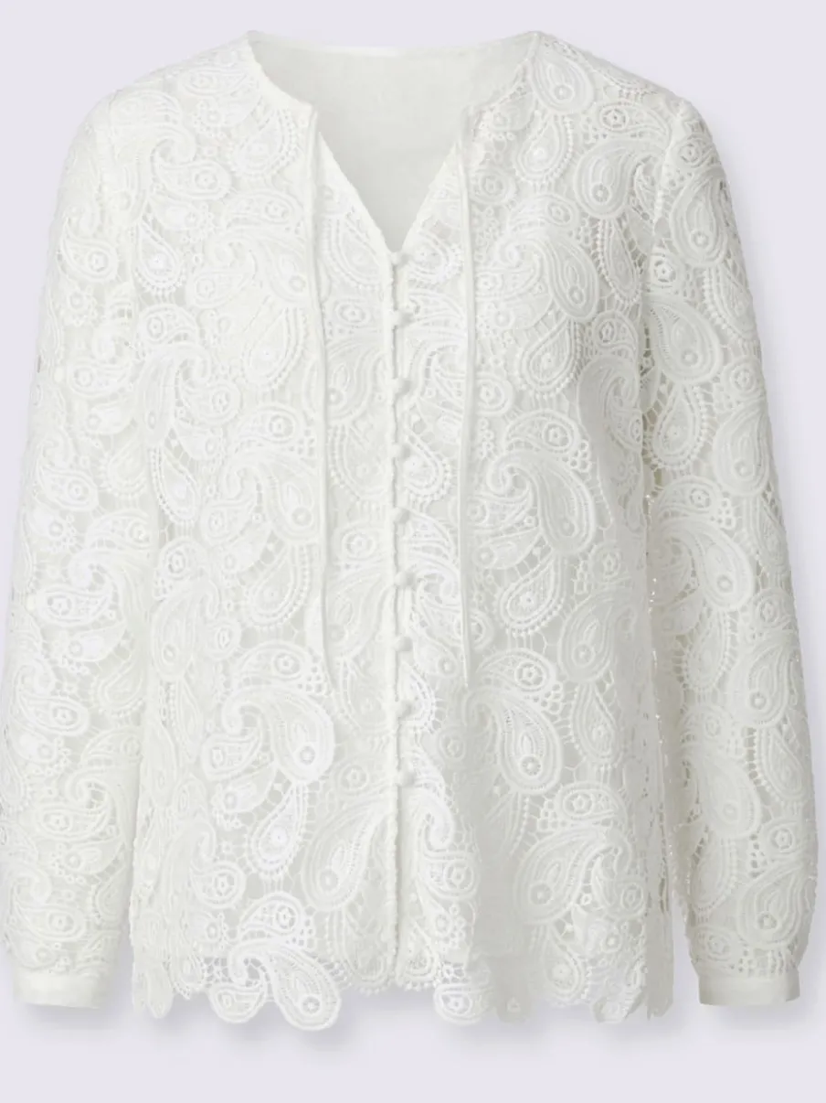 Chemisier en dentelle à col V et manches longues avec motif paisley