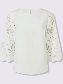 Chemisier en dentelle léger manches 3/4 avec motifs ajourés