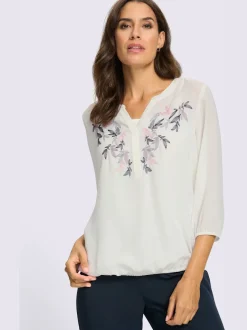Chemisier à enfiler avec broderie feuilles et col V ouvert