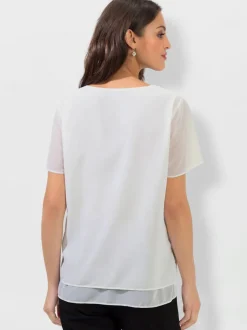 Chemisier en georgette avec encolure ronde et manches courtes