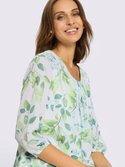 Chemisier en georgette à motif feuilles et manches 3/4