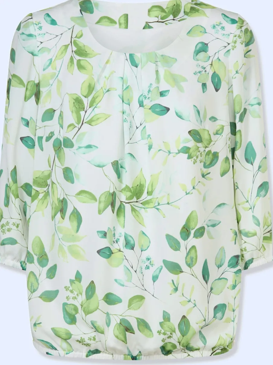 Chemisier en georgette à motif feuilles et manches 3/4
