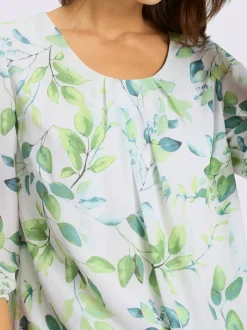 Chemisier en georgette à motif feuilles et manches 3/4