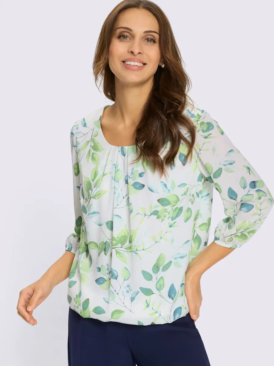 Chemisier en georgette à motif feuilles et manches 3/4