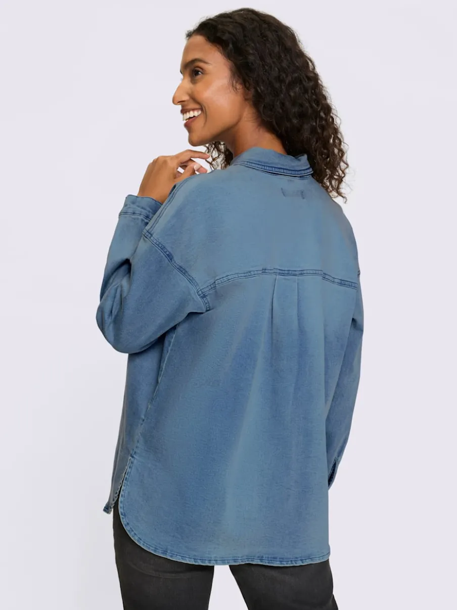 Chemisier en jean coton extensible avec col chemise