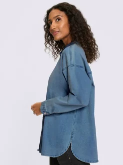 Chemisier en jean coton extensible avec col chemise