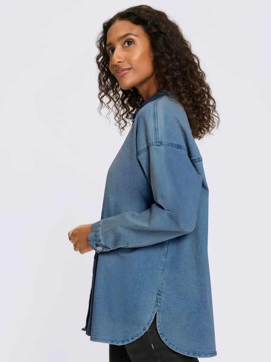 Chemisier en jean coton extensible avec col chemise