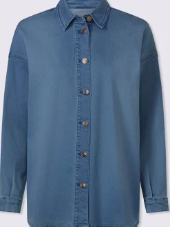 Chemisier en jean coton extensible avec col chemise